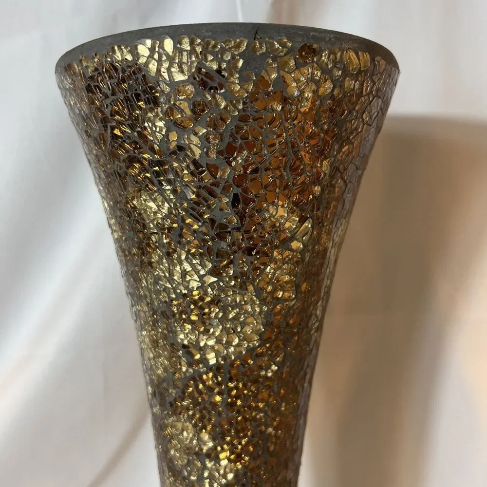 Vintage Tall Mosaic Gold Glass Crackle Vase - Flaw‎